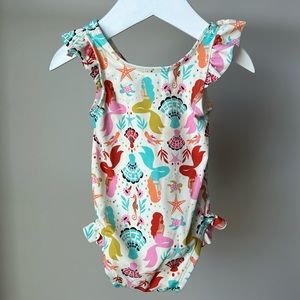Hanna Andersson Baby girl one piece swimsuit mermaid ocean print size 3-6 months